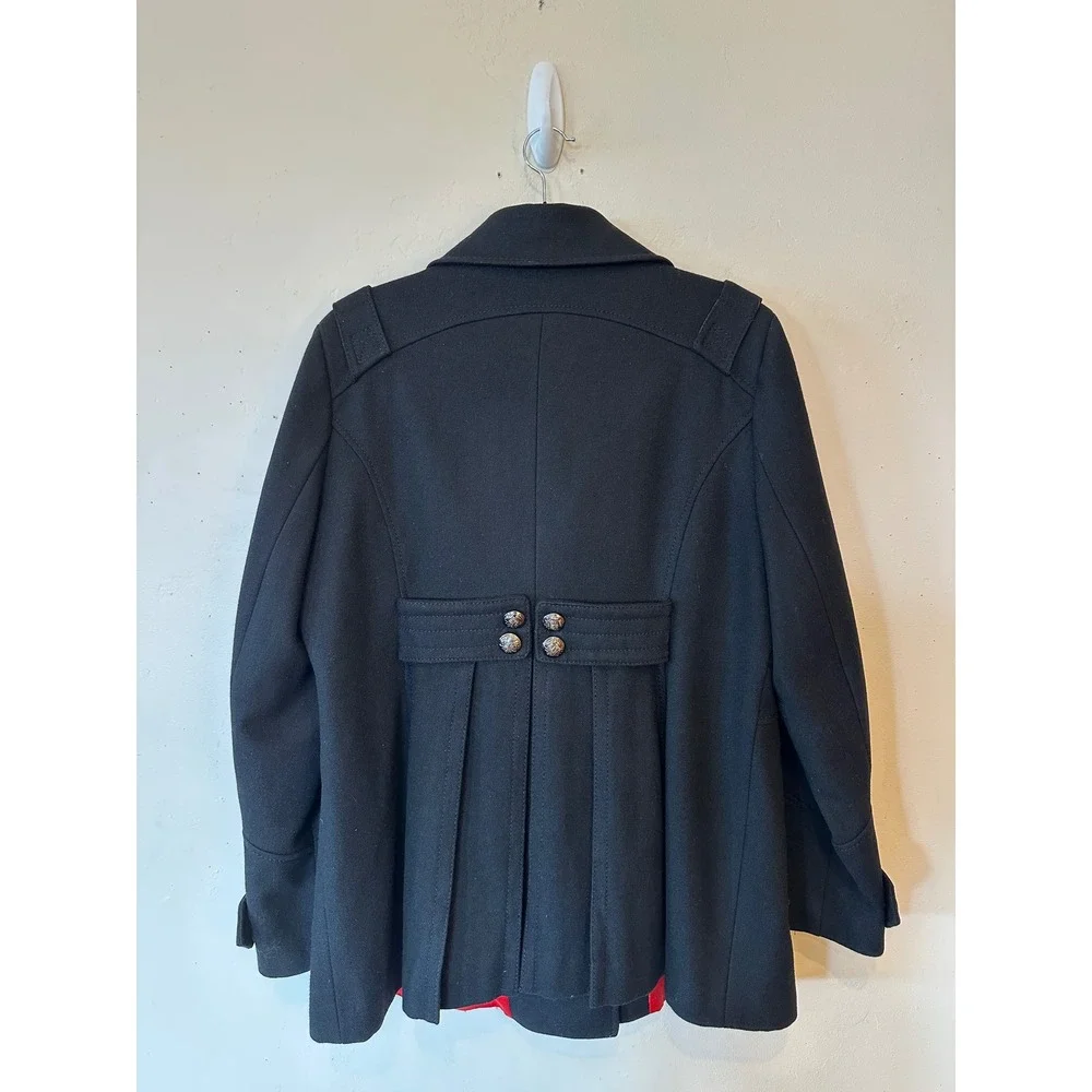 Vintage Miss Sixty M60 Black Wool Blend Peacoat Red Satin Lining Gothic Y2K XL